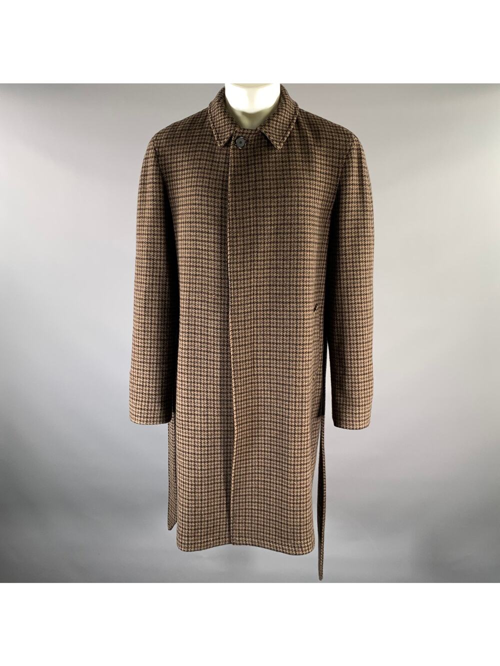 TAGLIATORE Size 44 Brown Black Houndstooth Wool Cashmere Belted Coat